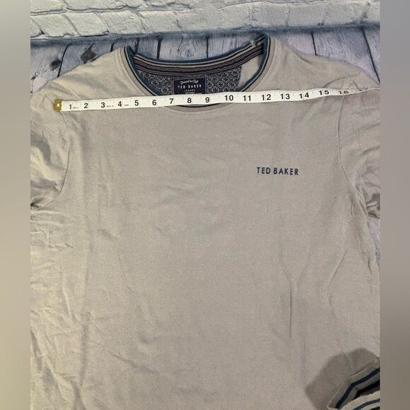 Ted Baker London Dressed to Chill Gray Navy Trim Minimalist Long Sleeve Tshirt M - Picture 6 of 11